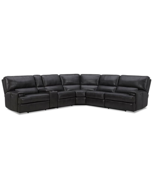 Binardo 136" 6 Pc. Zero Gravity Leather Sectional with 3 Power Recliners and 1 Console, Created for Macy's