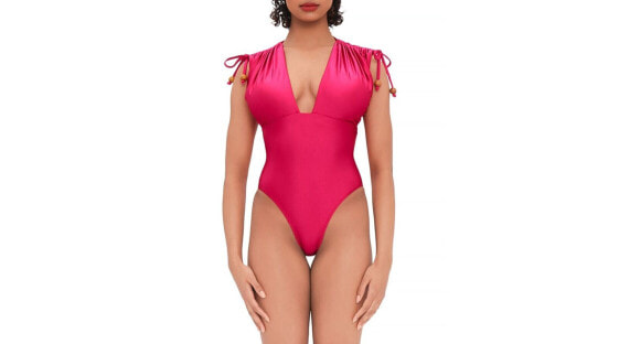 Andrea Iyamah Womens Tie Shoulder Plunging One-Piece Swimsuit Ruby Size XS