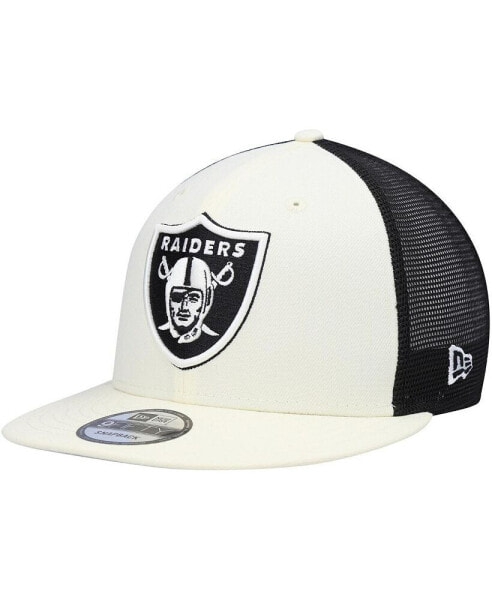 Men's Cream, Black Las Vegas Raiders Chrome Collection 9FIFTY Trucker Snapback Hat