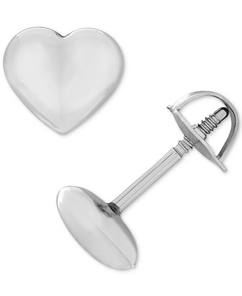 Children's High Polished Puff Heart Stud Earrings in 14k Gold