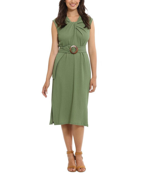 Women's Twist-Neck Belted Midi Dress