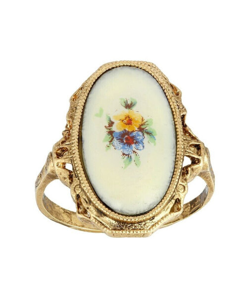 Gold-Tone Oval Shaped Flower Ring