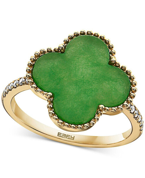 EFFY® Dyed Jade & Diamond (1/10 ct. t.w.) Bead Frame Clover Ring in 14k Gold