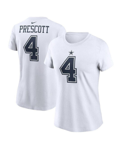 Women's Dak Prescott White Dallas Cowboys Player Name and Number T-shirt