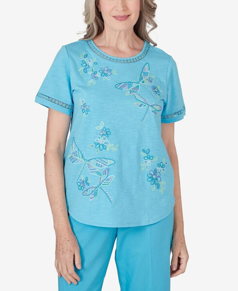 Petite Summer Breeze Dragonfly Embroidery Top