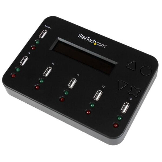 StarTech.com Standalone 1 to 5 USB Thumb Drive Duplicator and Eraser - Multiple USB Flash Drive Copier - System and File and Whole-Drive Copy at1.5 GB/min - Single and 3-Pass Erase - LCD Display - 110 - 240 V - 5 V - 5 - 95% - 5 - 45 °C - -20 - 85 °C - 120 x 167 x 25