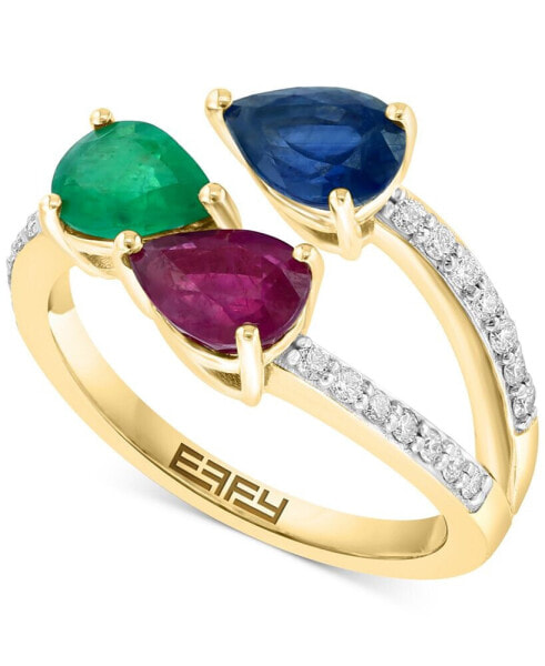 EFFY® Multi-Gemstone (2 ct. t.w.) & Diamond (1/5 ct. t.w.) Bypass Ring in 14k Gold