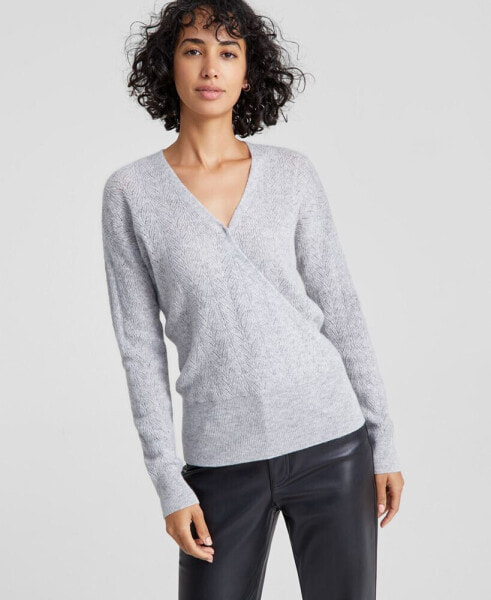 Women's 100% Cashmere Long-Sleeve Pointelle Surplice Sweater, Created for Macy's