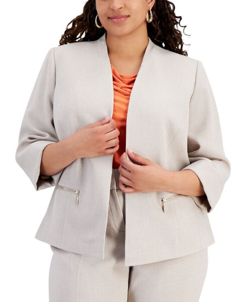 Plus Size 3/4-Sleeve Zip-Pocket Jacket