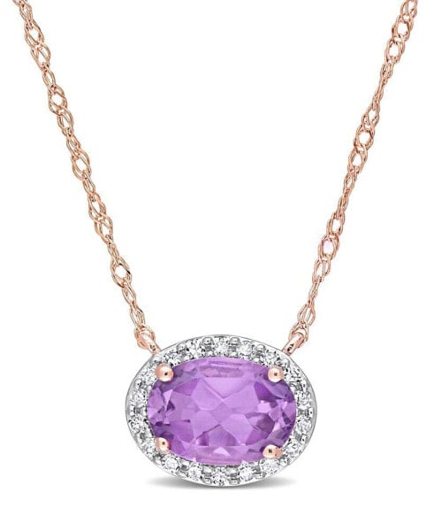 Macy's 10K Rose Gold Plated Amethyst and Diamond Oval Halo Necklace