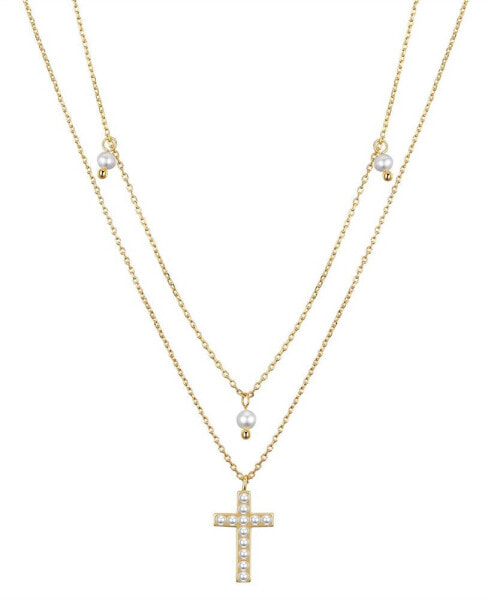 Freshwater Imitation Pearl Cross Necklace Set