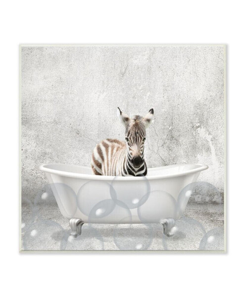 Картина Stupell Industries Baby Zebra времени купания милый дизайн животного, плитка на стену, 12" x 12"