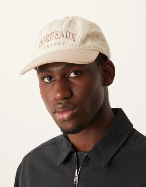 Abercrombie & Fitch Bordeaux cord dad baseball cap in beige