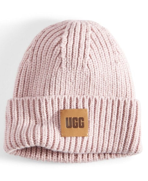 Women's Chunky Rib-Knit Logo-Patch Beanie