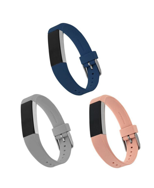 Ремешок для часов WITHit Набор силиконовых ремешков Navy Smooth, Gray Smooth и Pink Smooth, 3 штуки, совместимых с Fitbit Alta и Fitbit Alta Hr