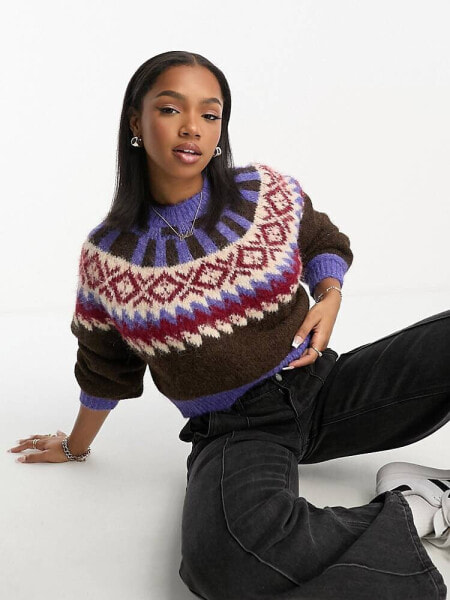 Urban Revivo fairisle cropped jumper in brown multi