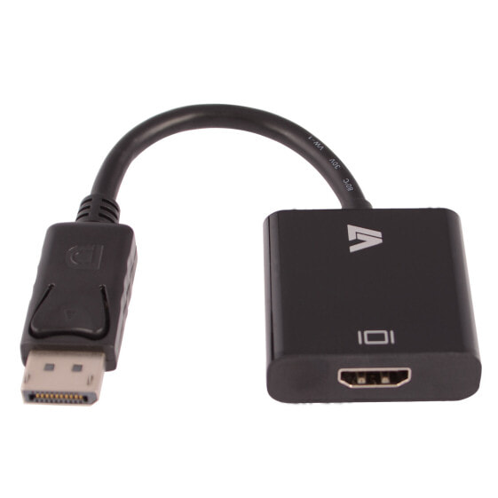 V7 Black Video Adapter DisplayPort Male to HDMI Female - 0.2 m - 1x 20-pin DisplayPort - 1x 19-pin HDMI - Male - Female - 1920 x 1200 pixels