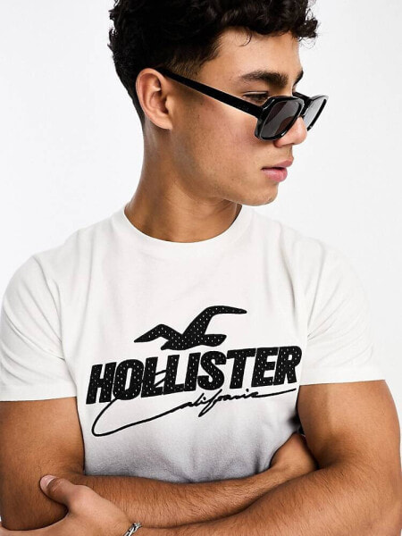 Hollister tech mesh applique ombre t-shirt in white/black