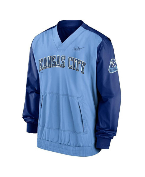 Men's Light Blue and Royal Kansas City Royals Cooperstown Collection V-Neck Pullover Jacket