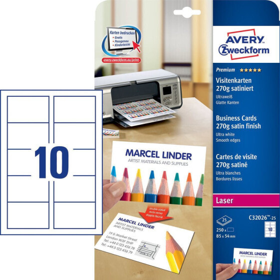 Avery Zweckform Quick&Clean A4 Business Cards - 270 g/m² - 250 sheet