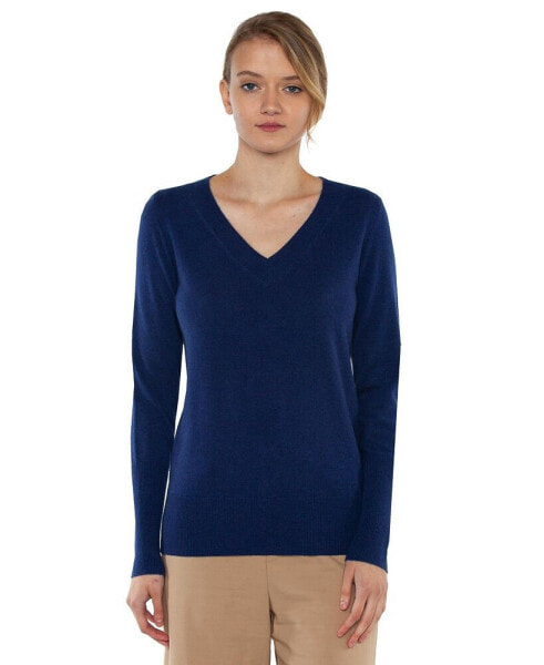 Women's 100% Pure Cashmere Long Sleeve Ava V Neck Pullover Sweater