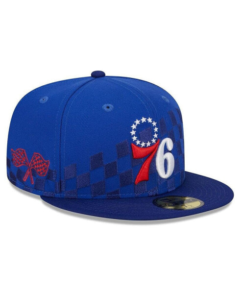 Men's Royal Philadelphia 76ers 2024 NBA All-Star Game Rally Drive Checkerboard 59FIFTY Crown Fitted Hat