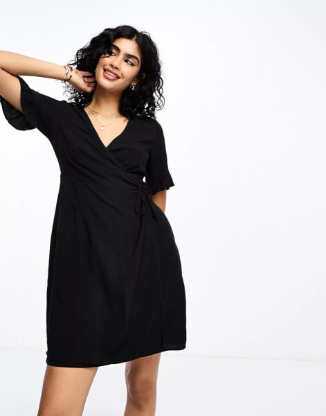 Y.A.S Elma mini wrap dress in black