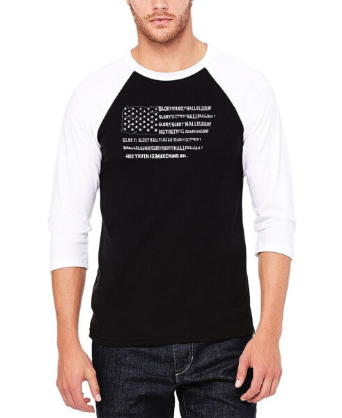 Men's Raglan Baseball 3/4 Sleeve Glory Hallelujah Flag Word Art T-shirt