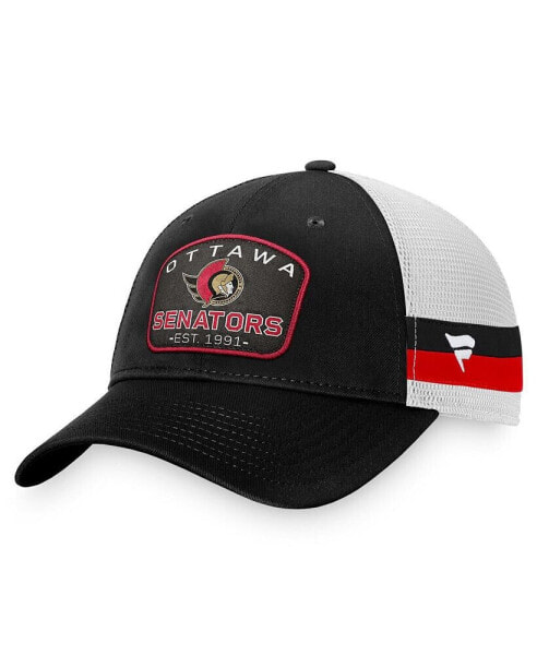 Men's Black/White Ottawa Senators Fundamental Striped Trucker Adjustable Hat