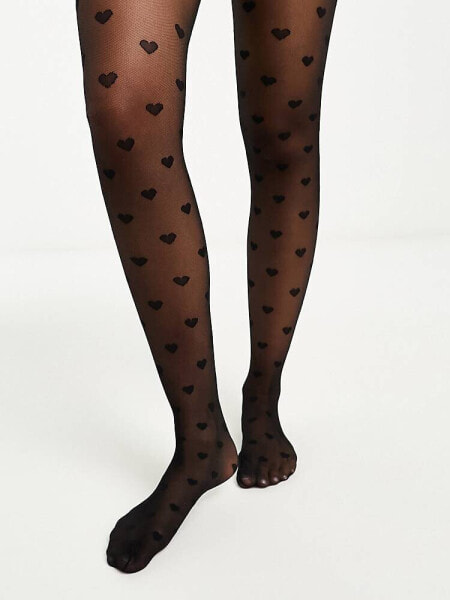 New Look heart tights in black