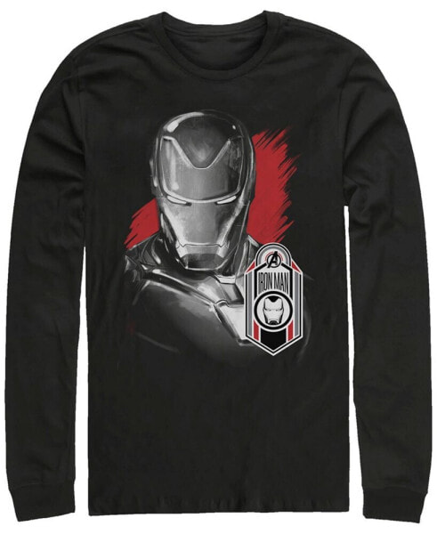 Marvel Men's Avengers Endgame Iron Man Tag Logo, Long Sleeve T-shirt