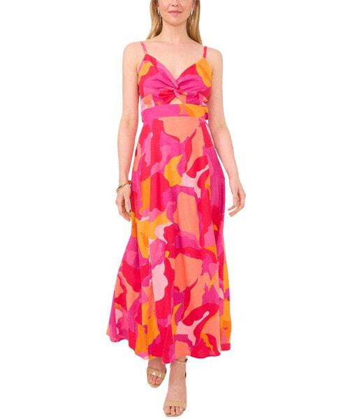 Women's Printed Twist-Front Open-Back Maxi Dress