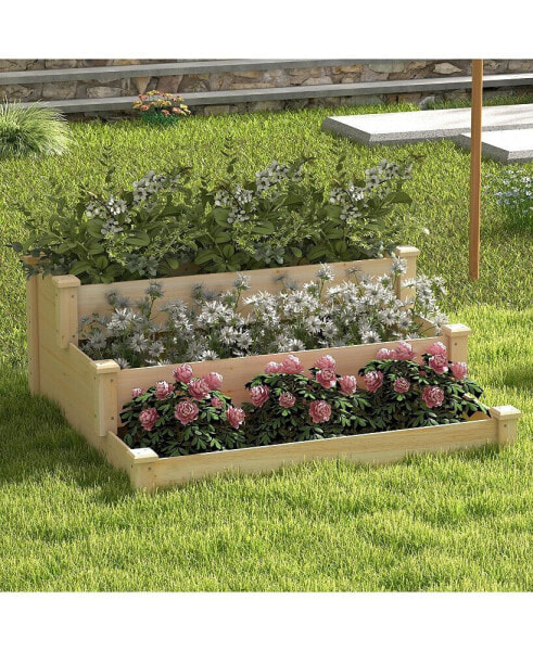 3-Tier Wooden Raised Garden Bed for Backyard Patio Gardening