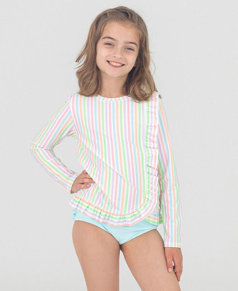 Little Girls Ruffle Detail Long Sleeve Rash Guard 2-Piece