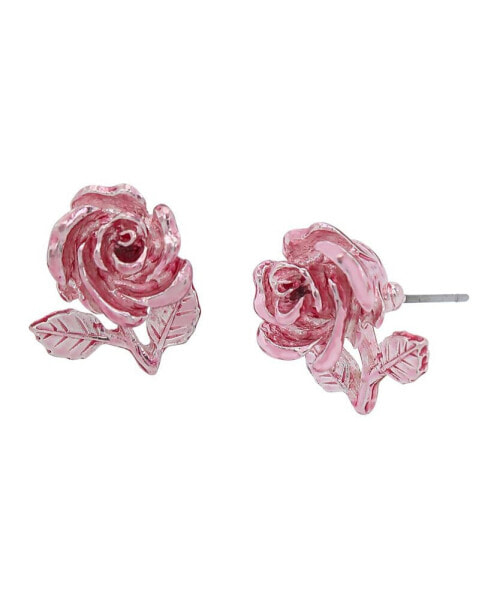 Pink Rose Stud Earrings