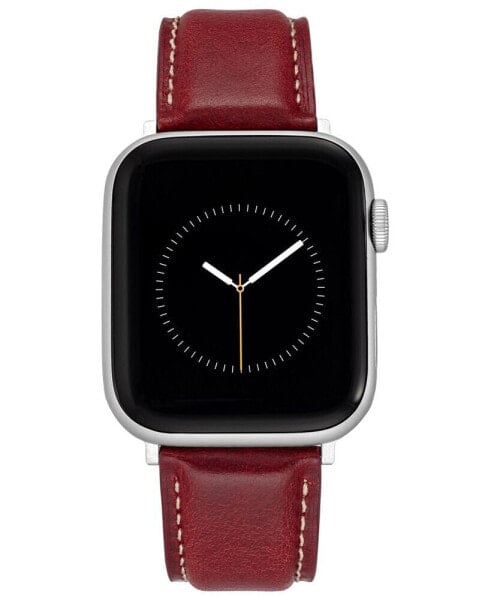 Honey Burgundy Smooth Genuine Leather Band Compatible with 42/44/45/Ultra/Ultra 2 Apple Watch