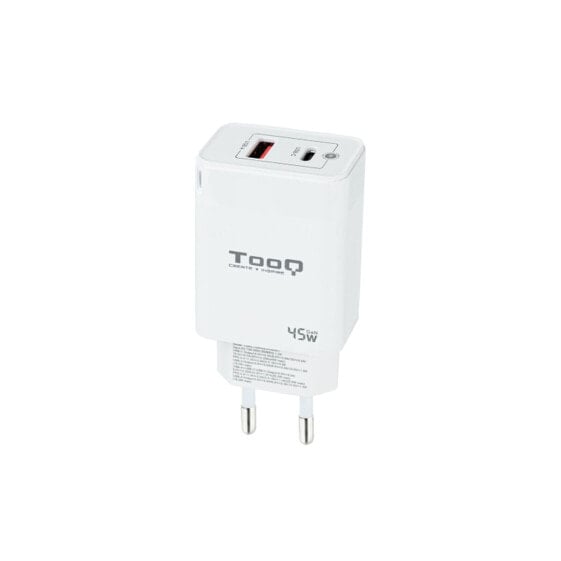 Зарядное устройство для смартфонов TooQ Wall Charger GaN USB-C/PD + USB-A/QC 45W, белый 45 Вт