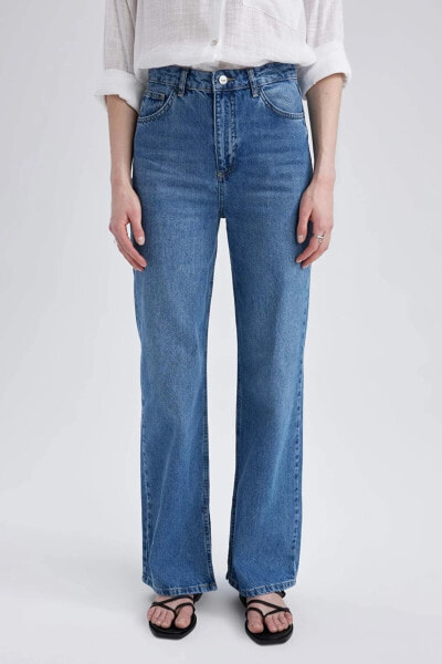 90's Wide Leg Yırtmaçlı Jean Uzun %100 Pamuk Pantolon
