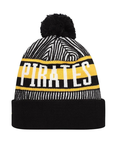 Men's Black Pittsburgh Pirates Striped Cuffed Knit Hat with Pom