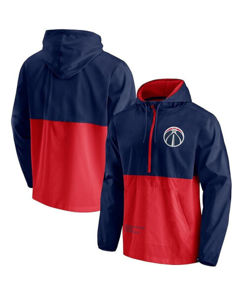 Men's Navy, Red Washington Wizards Anorak Block Party Windbreaker Half-Zip Hoodie Jacket