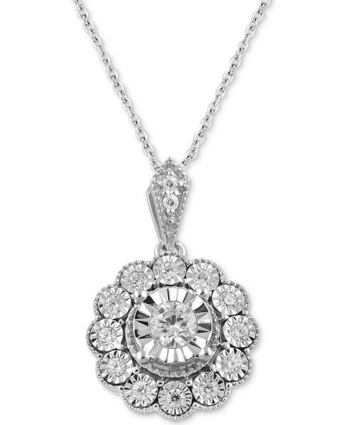 Diamond Flower 18" Pendant Necklace (1/3 ct. t.w.) in Sterling Silver