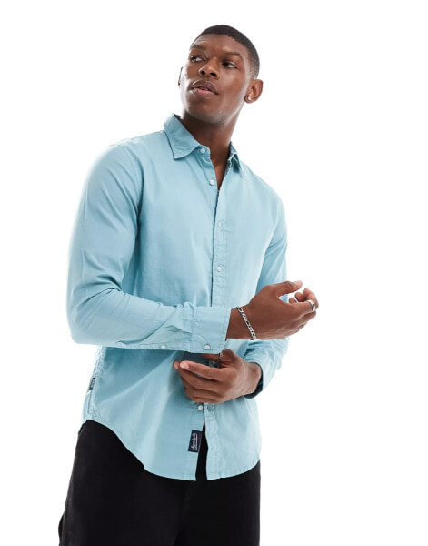 Superdry Overdyed cotton long sleeve shirt in sky blue