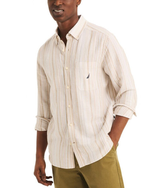 Men's Classic-Fit Striped Linen-Blend Long Sleeve Shirt