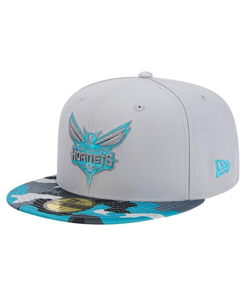 Men's Gray Charlotte Hornets Active Color Camo Visor 59FIFTY Fitted Hat