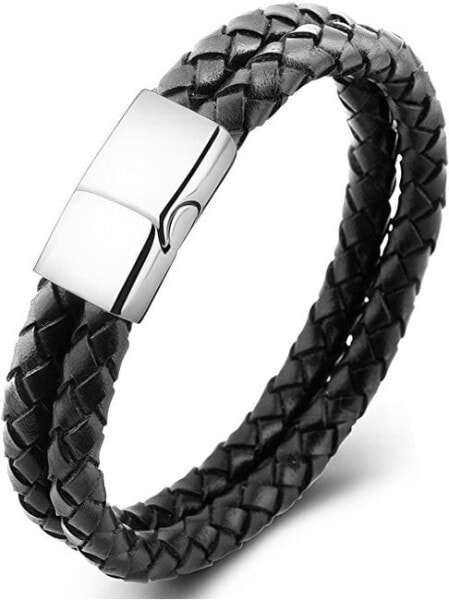 The double black braided leather bracelet Swater