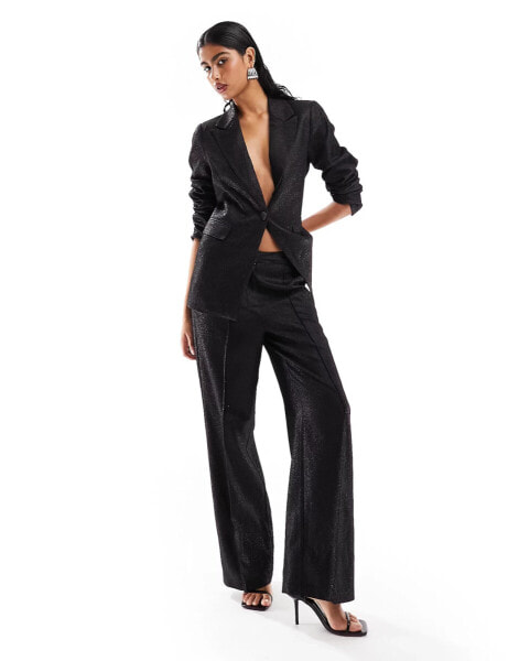 Y.A.S glitter tapered suit trouser co-ord in black