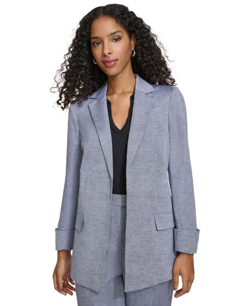 Petite Cuffed Open-Front Padded-Shoulder Blazer