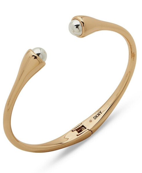 Two-Tone Bead-Tipped Hinged Cuff Bracelet