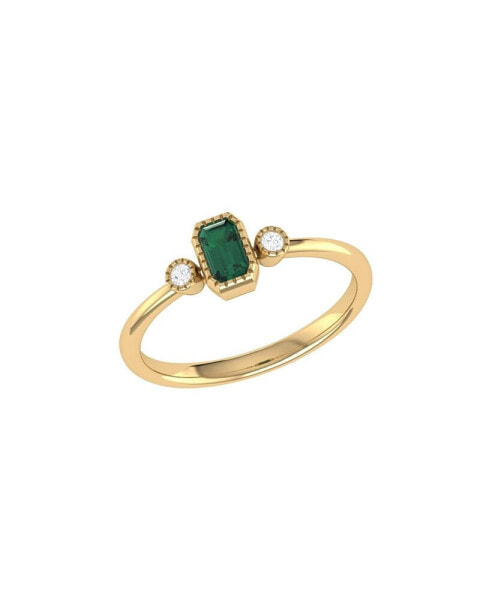 Emerald Cut Emerald Gemstone, Natural Diamonds Birthstone Ring in 14K Yellow Gold