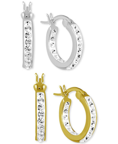 2-Pc. Set Crystal Small Hoop Earrings in Silver-Plate & Gold-Plate, 0.65"